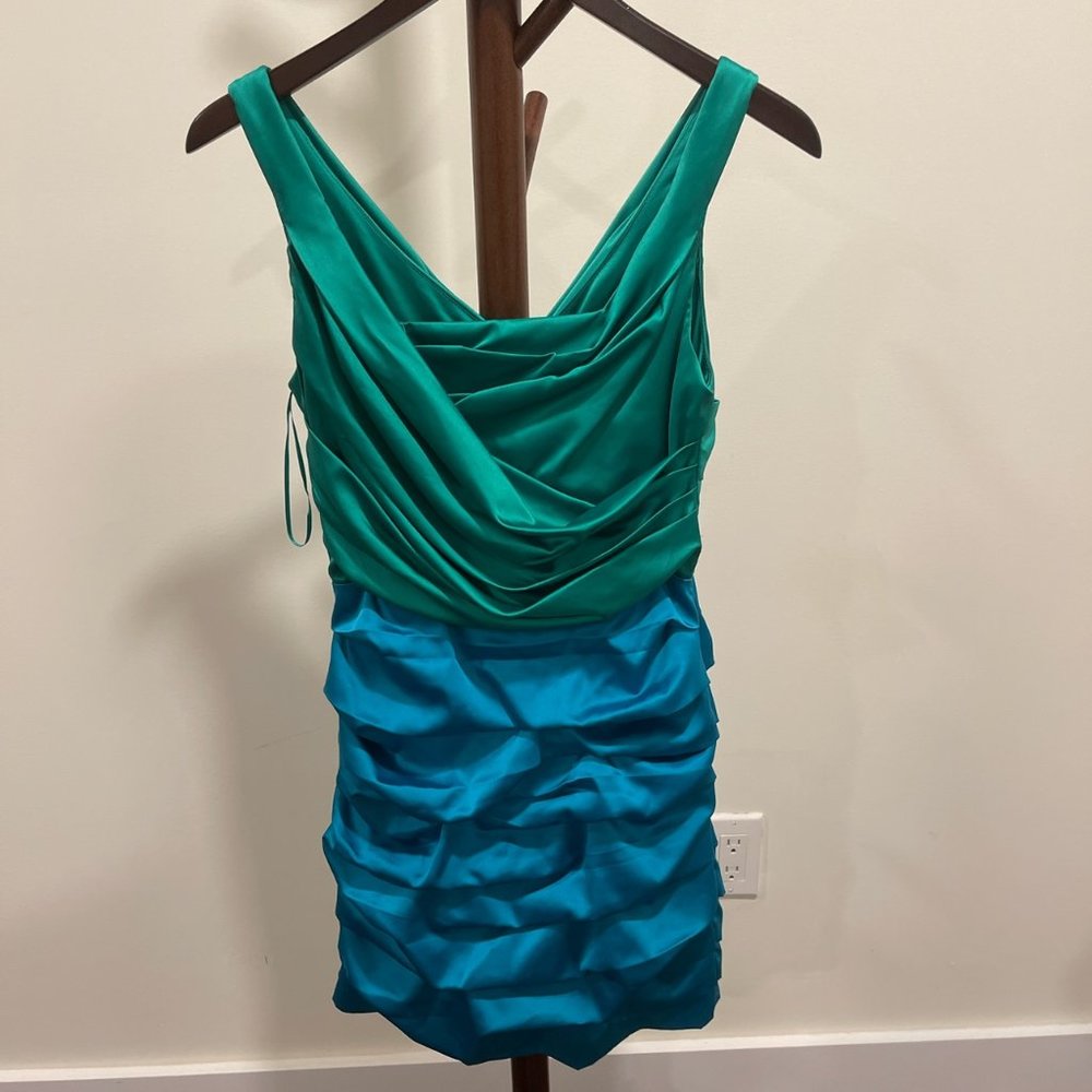 Express Blue Green Cocktail Silk Dress, US Size 2
